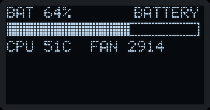 OLED page: BAT 64%, BATTERY